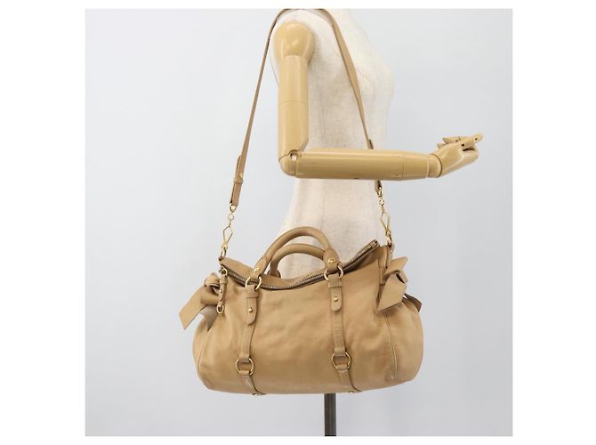 Borsa Miu Miu in pelle 2way Beige Oro Auth 187573 D'oro - vista 26