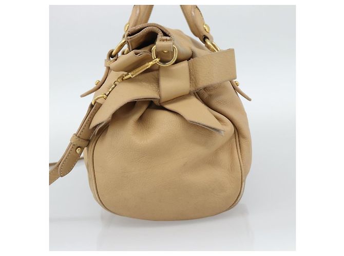 Borsa Miu Miu in pelle 2way Beige Oro Auth 187573 D'oro - vista 4