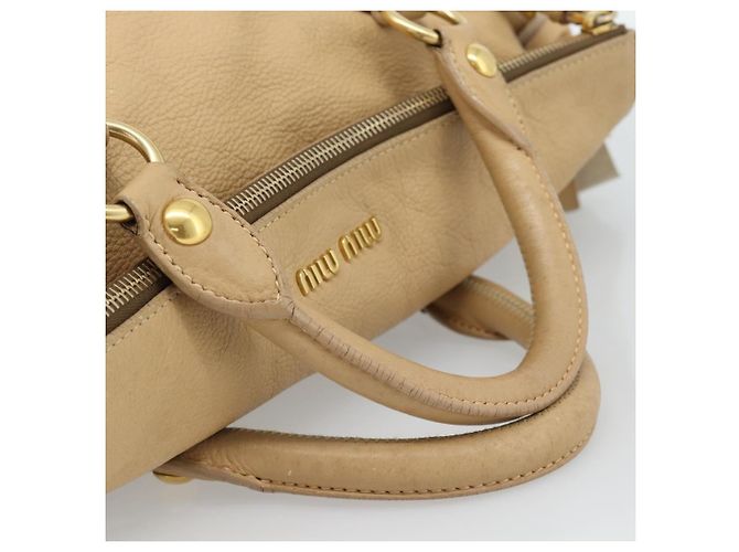 Borsa Miu Miu in pelle 2way Beige Oro Auth 187573 D'oro - vista 8