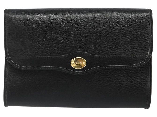 Borsa a Spalla con Catena Christian Dior in Pelle Nera e Oro Auth 187366 Nero D'oro - vista 2
