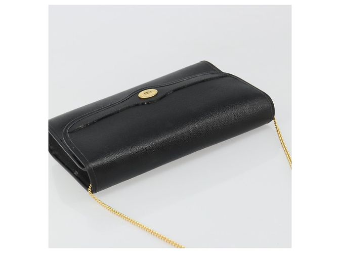 Borsa a Spalla con Catena Christian Dior in Pelle Nera e Oro Auth 187366 Nero D'oro - vista 6