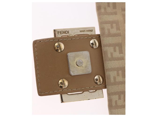Bolso de hombro FENDI Zucchino Canvas Mamma Baguette Beige Oro Auth 186319A Dorado - vista 10