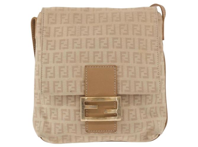Bolso de hombro FENDI Zucchino Canvas Mamma Baguette Beige Oro Auth 186319A Dorado - vista 13