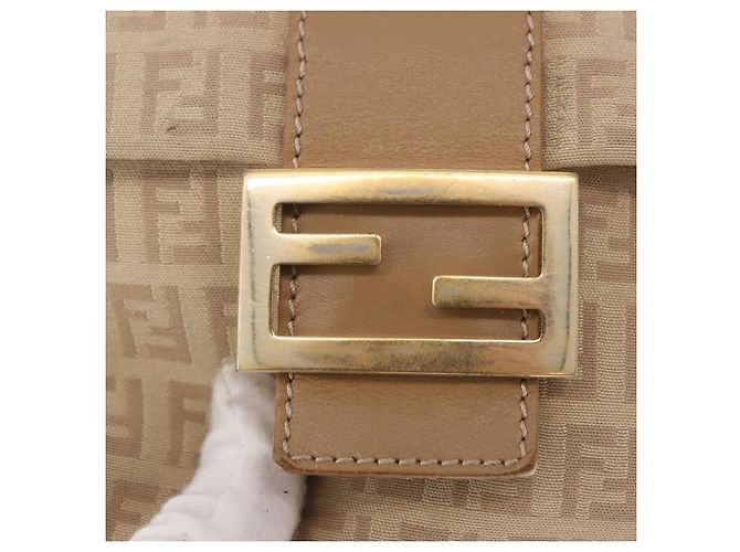 Bolso de hombro FENDI Zucchino Canvas Mamma Baguette Beige Oro Auth 186319A Dorado - vista 17
