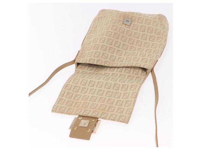 Bolso de hombro FENDI Zucchino Canvas Mamma Baguette Beige Oro Auth 186319A Dorado - vista 18