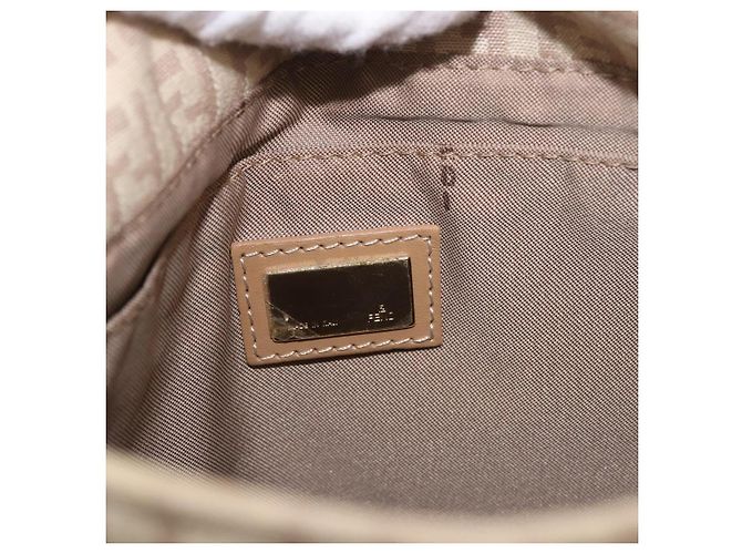 Bolso de hombro FENDI Zucchino Canvas Mamma Baguette Beige Oro Auth 186319A Dorado - vista 19