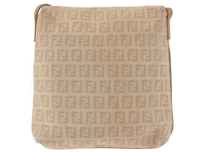 Bolso de hombro FENDI Zucchino Canvas Mamma Baguette Beige Oro Auth 186319A Dorado - vista 2