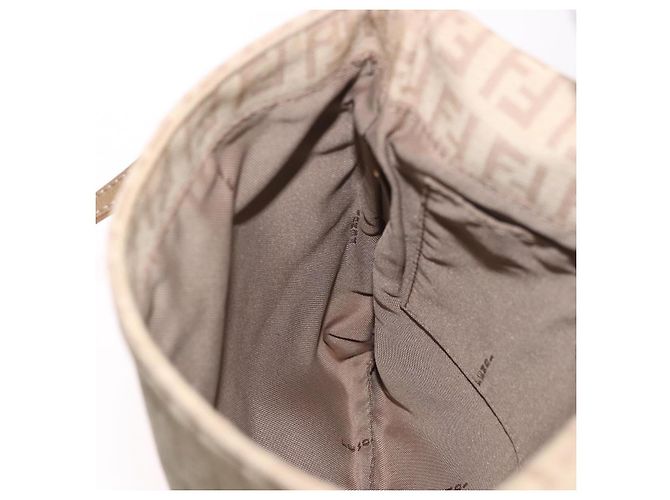 Bolso de hombro FENDI Zucchino Canvas Mamma Baguette Beige Oro Auth 186319A Dorado - vista 21