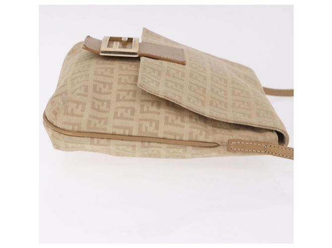 Bolso de hombro FENDI Zucchino Canvas Mamma Baguette Beige Oro Auth 186319A Dorado - vista 3