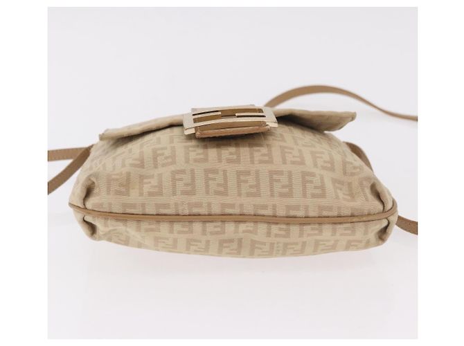 Bolso de hombro FENDI Zucchino Canvas Mamma Baguette Beige Oro Auth 186319A Dorado - vista 5