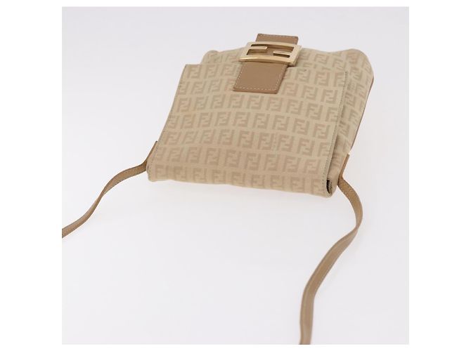 Bolso de hombro FENDI Zucchino Canvas Mamma Baguette Beige Oro Auth 186319A Dorado - vista 6