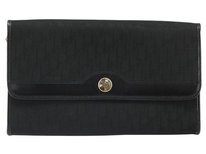 Borsa a tracolla con catena in tela Christian Dior Trotter Black Gold Auth 186061A - vista 2