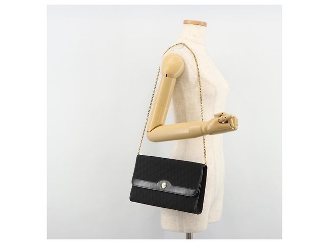 Borsa a tracolla con catena in tela Christian Dior Trotter Black Gold Auth 186061A - vista 21