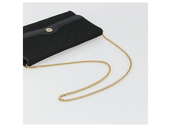 Borsa a tracolla con catena in tela Christian Dior Trotter Black Gold Auth 186061A - vista 7