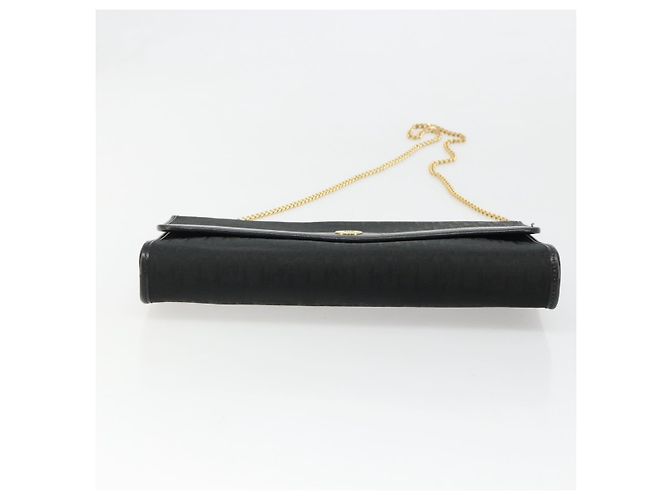 Borsa a tracolla con catena in tela Christian Dior Trotter Black Gold Auth 186061A - vista 9