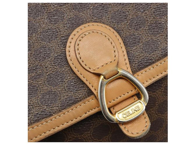 Céline Borsa a tracolla CELINE Macadam Canvas PVC Pelle Marrone Oro Auth ka4853 D'oro - vista 15