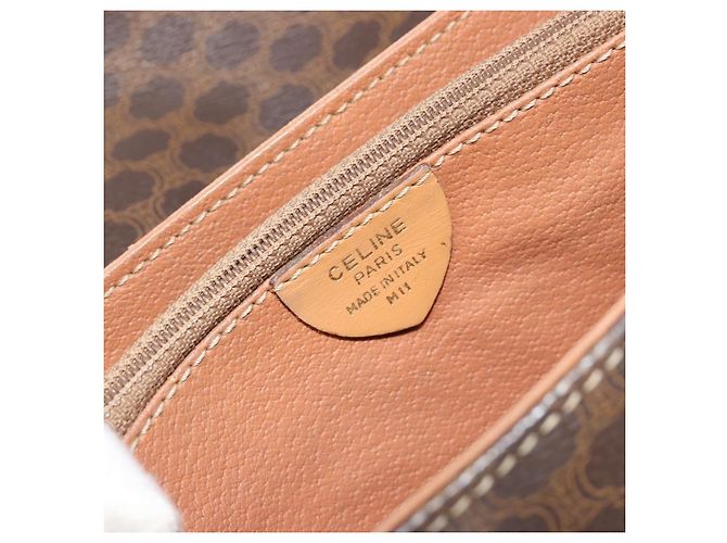 Céline Borsa a tracolla CELINE Macadam Canvas PVC Pelle Marrone Oro Auth ka4853 D'oro - vista 17
