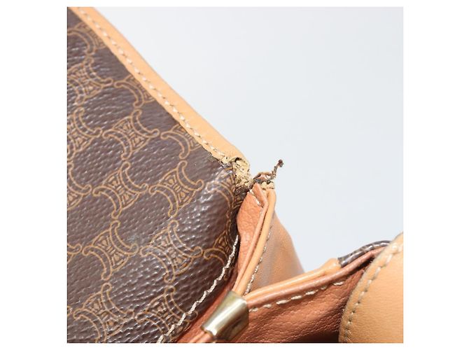 Céline Borsa a tracolla CELINE Macadam Canvas PVC Pelle Marrone Oro Auth ka4853 D'oro - vista 23