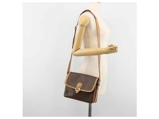 Céline Borsa a tracolla CELINE Macadam Canvas PVC Pelle Marrone Oro Auth ka4853 D'oro - vista 24