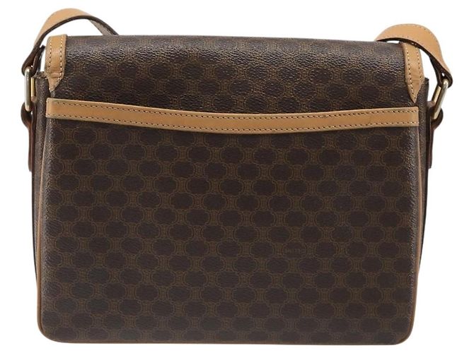 Céline Borsa a tracolla CELINE Macadam Canvas PVC Pelle Marrone Oro Auth ka4853 D'oro - vista 3