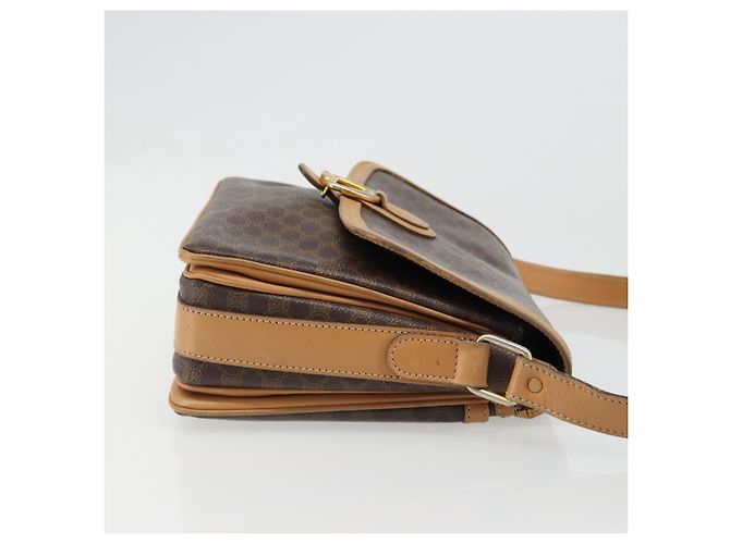 Céline Borsa a tracolla CELINE Macadam Canvas PVC Pelle Marrone Oro Auth ka4853 D'oro - vista 4