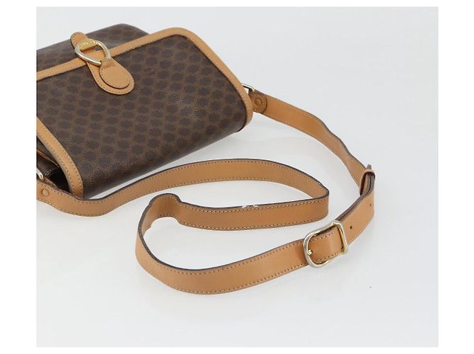 Céline Borsa a tracolla CELINE Macadam Canvas PVC Pelle Marrone Oro Auth ka4853 D'oro - vista 7
