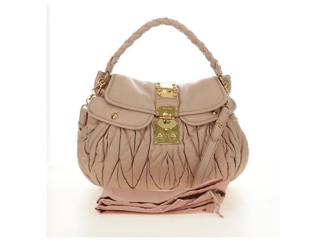 Bolsa de Ombro Miu Miu Matelasse de Couro 2way Rosa Ouro Auth 185581M Dourado - vista 12