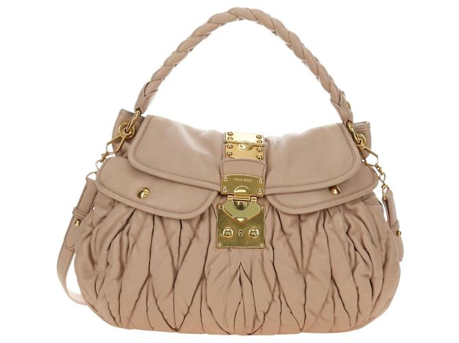 Bolsa de Ombro Miu Miu Matelasse de Couro 2way Rosa Ouro Auth 185581M Dourado - vista 13
