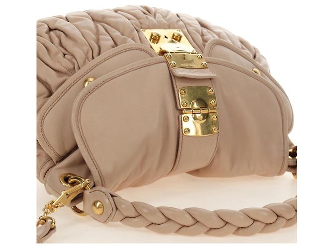 Bolsa de Ombro Miu Miu Matelasse de Couro 2way Rosa Ouro Auth 185581M Dourado - vista 14