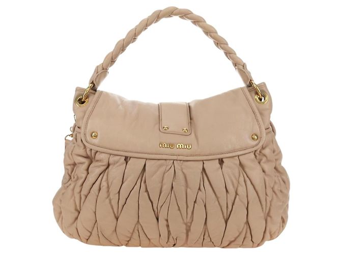 Bolsa de Ombro Miu Miu Matelasse de Couro 2way Rosa Ouro Auth 185581M Dourado - vista 2
