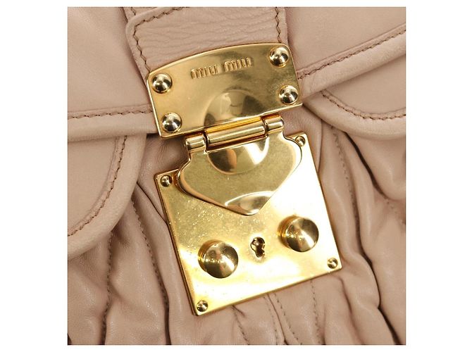 Bolsa de Ombro Miu Miu Matelasse de Couro 2way Rosa Ouro Auth 185581M Dourado - vista 24
