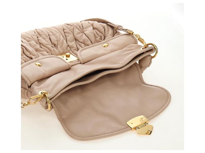 Bolsa de Ombro Miu Miu Matelasse de Couro 2way Rosa Ouro Auth 185581M Dourado - vista 26
