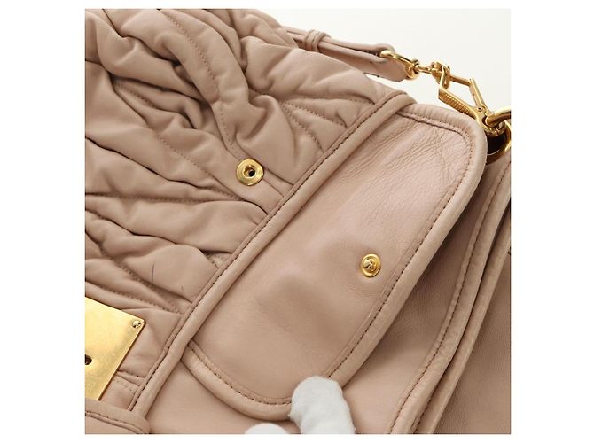 Bolsa de Ombro Miu Miu Matelasse de Couro 2way Rosa Ouro Auth 185581M Dourado - vista 29