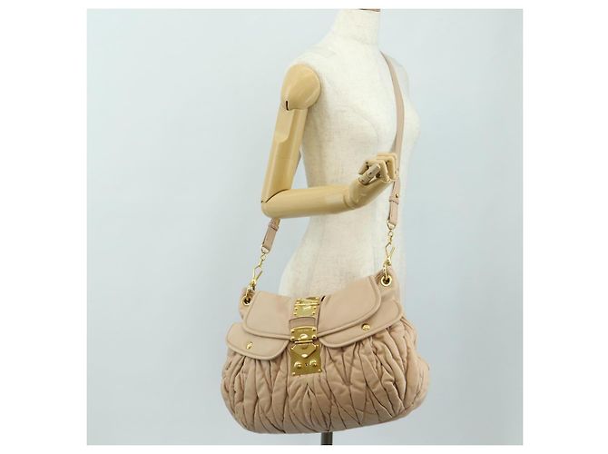 Bolsa de Ombro Miu Miu Matelasse de Couro 2way Rosa Ouro Auth 185581M Dourado - vista 41