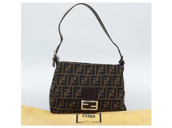 FENDI Zucca Canvas Mamma Baguette Shoulder Bag Black Brown Auth 185971SAM Marrone Nero - vista 12