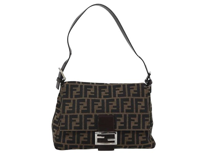 FENDI Zucca Canvas Mamma Baguette Shoulder Bag Black Brown Auth 185971SAM Marrone Nero - vista 13