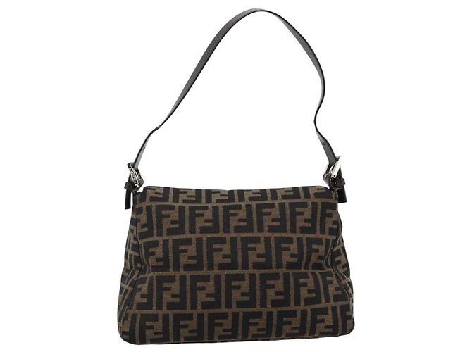 FENDI Zucca Canvas Mamma Baguette Shoulder Bag Black Brown Auth 185971SAM Marrone Nero - vista 2