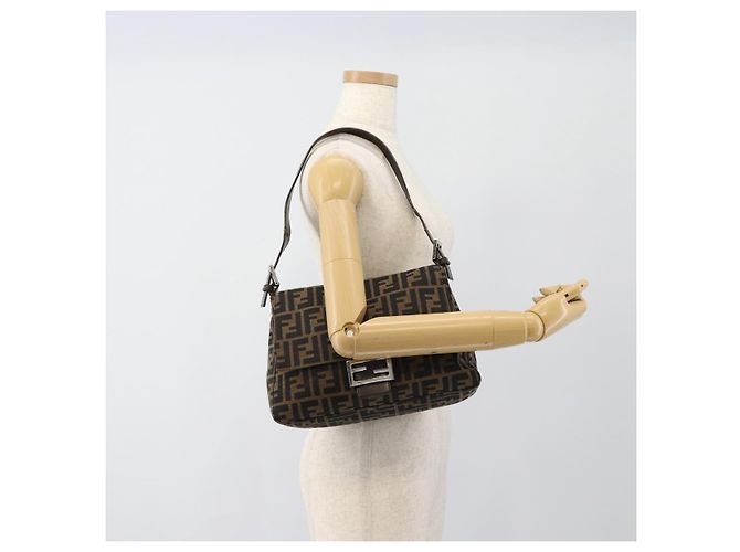 FENDI Zucca Canvas Mamma Baguette Shoulder Bag Black Brown Auth 185971SAM Marrone Nero - vista 24