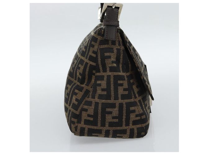 FENDI Zucca Canvas Mamma Baguette Shoulder Bag Black Brown Auth 185971SAM Marrone Nero - vista 3