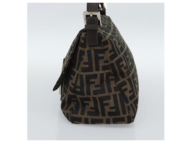 FENDI Zucca Canvas Mamma Baguette Shoulder Bag Black Brown Auth 185971SAM Marrone Nero - vista 4