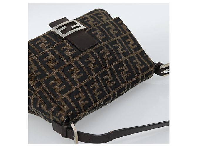 FENDI Zucca Canvas Mamma Baguette Shoulder Bag Black Brown Auth 185971SAM Marrone Nero - vista 6