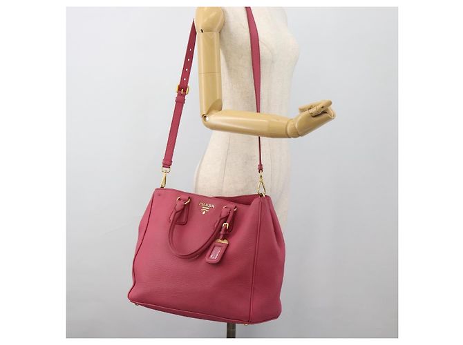 Borsa PRADA Vittero Dino Leather 2way Rosa Oro Auth 186115A D'oro - vista 25