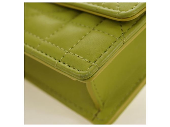 Christian Dior Cannage Miss Caro Chain Pouch in pelle di agnello verde e oro Auth 185907SM - vista 12