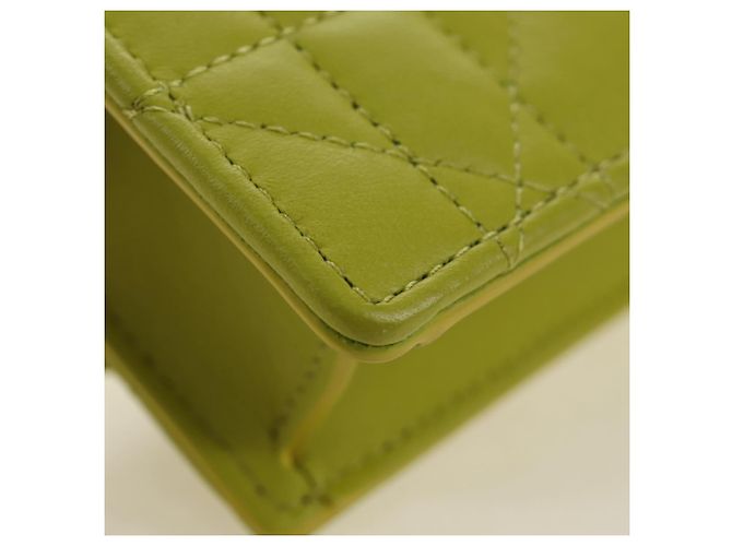 Christian Dior Cannage Miss Caro Chain Pouch in pelle di agnello verde e oro Auth 185907SM - vista 13