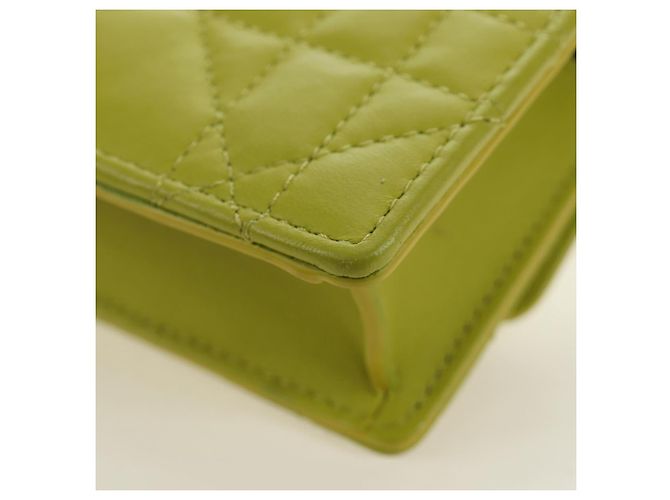 Christian Dior Cannage Miss Caro Chain Pouch in pelle di agnello verde e oro Auth 185907SM - vista 14