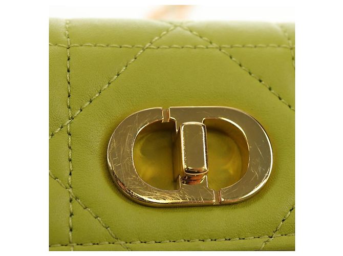 Christian Dior Cannage Miss Caro Chain Pouch in pelle di agnello verde e oro Auth 185907SM - vista 15