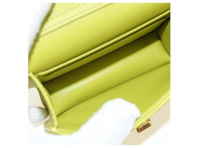 Christian Dior Cannage Miss Caro Chain Pouch in pelle di agnello verde e oro Auth 185907SM - vista 19