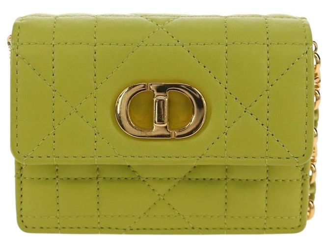 Christian Dior Cannage Miss Caro Chain Pouch in pelle di agnello verde e oro Auth 185907SM - vista 2