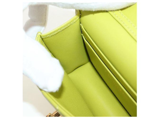Christian Dior Cannage Miss Caro Chain Pouch in pelle di agnello verde e oro Auth 185907SM - vista 21
