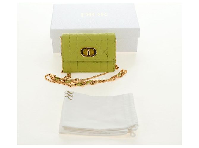 Christian Dior Cannage Miss Caro Chain Pouch in pelle di agnello verde e oro Auth 185907SM - vista 24